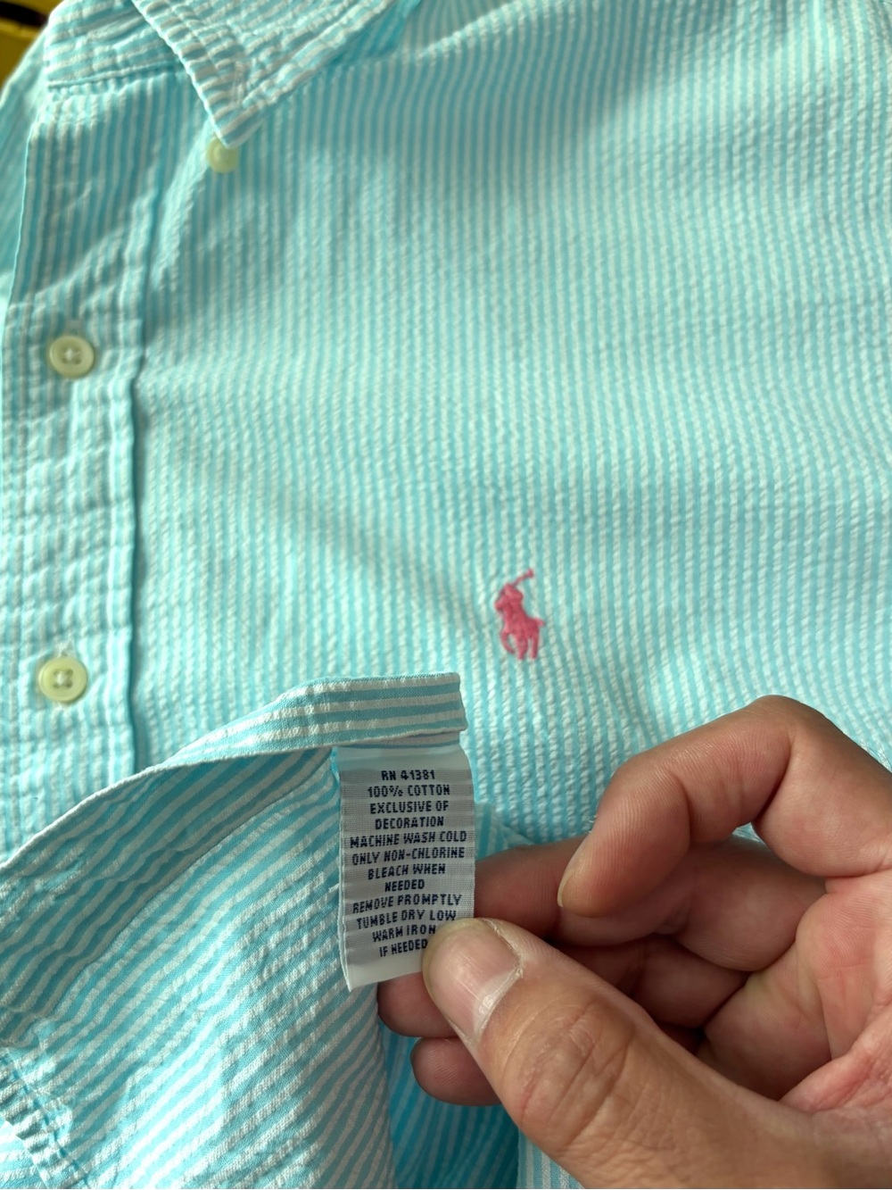 Polo by Ralph Lauren Light Blue Seersucker Short-Sleeve Shirt, Size: XL - Picture 4 of 5